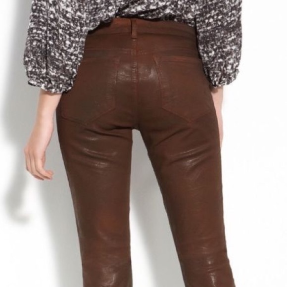 NWT J BRAND Japanese Luxe Twill Brown Pencil Leg Wax Coated Low Rise Jeans SZ 28 - Picture 2 of 9